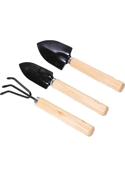 3 Adet Mini Bitki Bahçe Bahçe Aletleri Ahşap Saplı Tırmık Kürek ile Set (Yurt Dışından)
