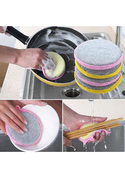 5 Adet Çift Taraflı Yıkama Süngeri Tava Pot Bulaşık Yıkama Süngerleri Ev Temizlik Aracı Karşılaşma (Yurt Dışından)