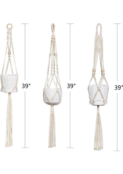 Hang Planters 3'lü Paket Tek Katlı Bitki Makrome Askıları (Yurt Dışından)