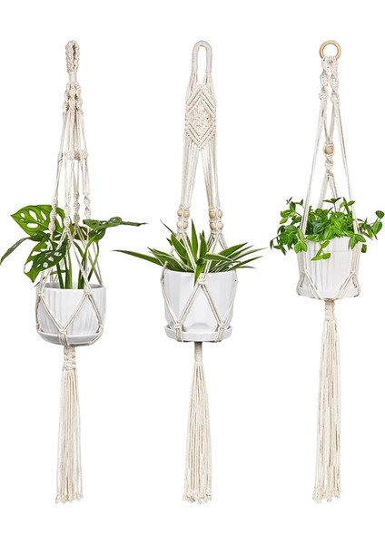 Hang Planters 3'lü Paket Tek Katlı Bitki Makrome Askıları (Yurt Dışından)
