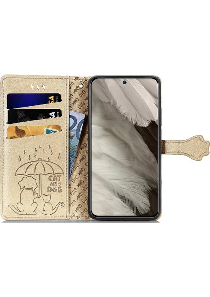 Google Piksel 8 Için Kılıf Kısa Kayış Deri Kılıf Karikatür Hayvanlar Flip (Yurt Dışından)