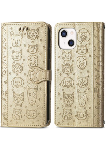 Iphone 13 Mini Deri Kılıf Kapak Kapak Darbeye Karikatür Kısa (Yurt Dışından)