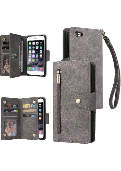Iphone 6 Için Kılıf Artı/6s Artı Manyetik Deri Kart Tutucu Fermuar Cüzdan (Yurt Dışından)