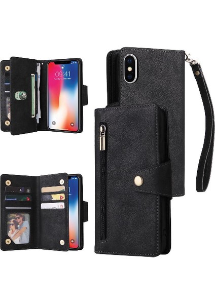 El Kayışı Fermuar Cüzdan Kapak Manyetik Kart ile iphone Xs Max Için Kılıf (Yurt Dışından)
