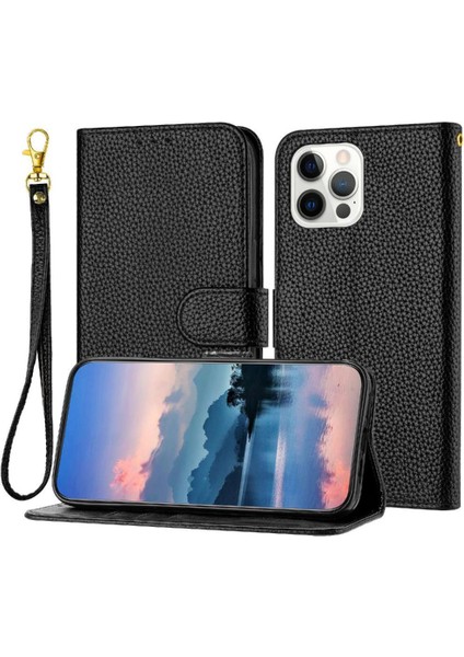 Iphone 12 Için Telefon Kılıfı Pro Cüzdan Flip Folio Litch Desen Pu Deri (Yurt Dışından)