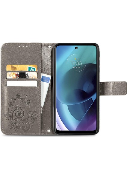 SZY Mall Motorola Moto G51 Deri Kılıf Dört Yapraklı Yonca Kapak Kapak Kısa (Yurt Dışından)