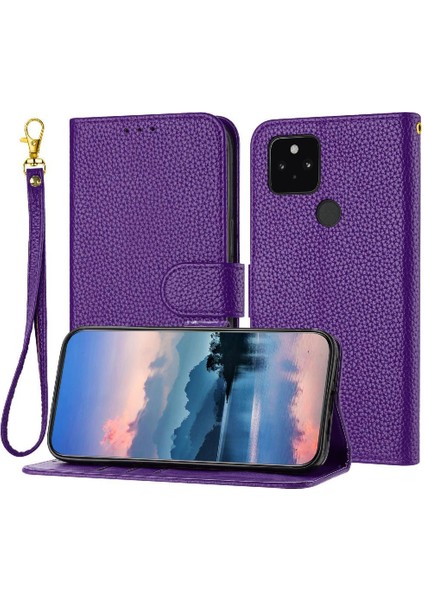 Google Pixel 5 Litch Desen Flip Folio Pu Deri Kartı Için Telefon Kılıfı (Yurt Dışından)