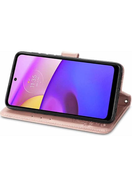 SZY Mall Motorola Moto E40 Flip Kapak Kılıf Için Kılıf Kısa Kayış Dört Yaprak (Yurt Dışından)