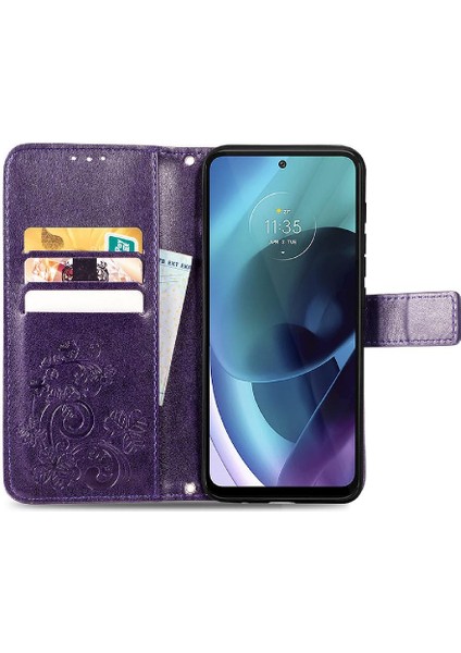 SZY Mall Motorola Moto G71 Flip Kapak Dört Yapraklı Yonca Zarif Iş Için Kılıf (Yurt Dışından)