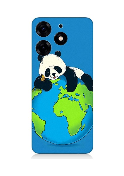 Tecno Spark 10 Pro Uyumlu Yorgun Panda ve Dünya Desenli Silikon Kılıf