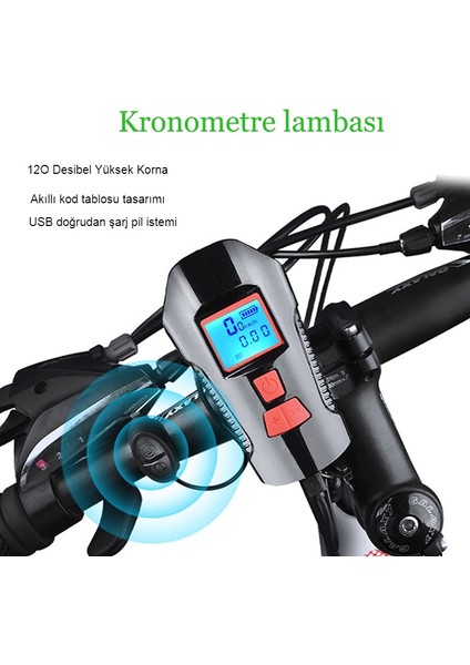 Bisiklet LCD Hız Göstergesi Su Geçirmez Şarjlı LED Işık Km Ekran Kronometre Bisiklet Kornası Feneri
