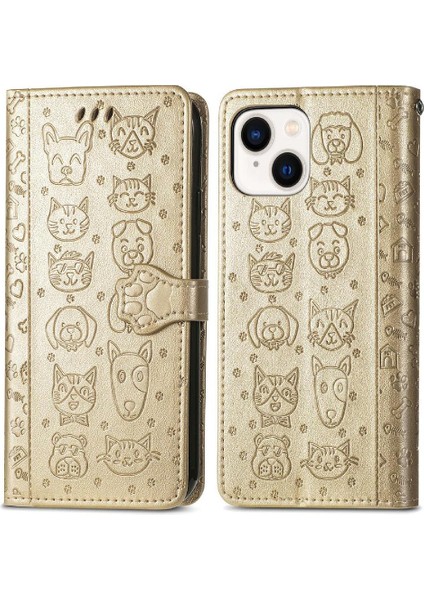 Iphone 15 Için Kılıf Artı Karikatür Hayvanlar Kısa Kayış Darbeye Deri (Yurt Dışından)