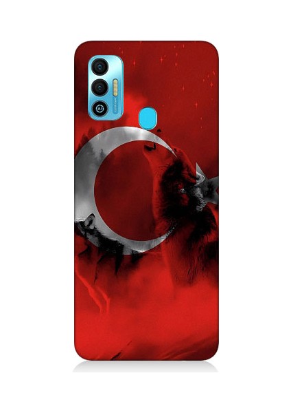 Tecno Spark 7t Uyumlu Türk Bayrağı ve Kurt Desenli Silikon Kılıf
