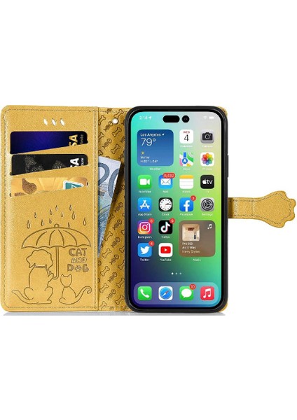 Iphone 14 Için Kılıf Promax Karikatür Hayvanlar Kısa Kayış Kapak Çevirin Deri (Yurt Dışından)