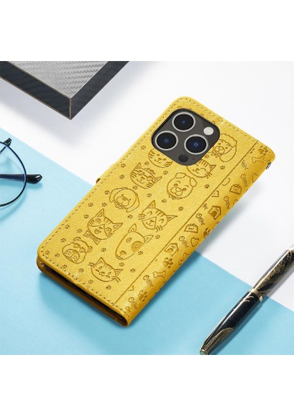 Iphone 14 Için Kılıf Promax Karikatür Hayvanlar Kısa Kayış Kapak Çevirin Deri (Yurt Dışından)