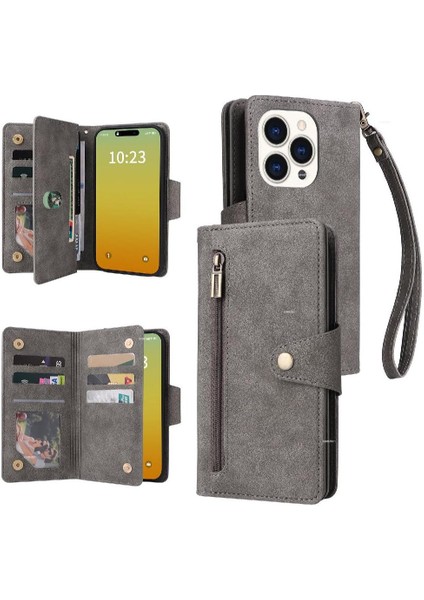 El Kayışı Kart Tutucu Manyetik Deri Fermuar ile iphone 15 Pro Için Kılıf (Yurt Dışından)