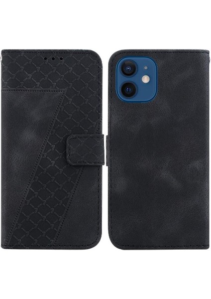 Iphone 12 Için Telefon Kılıfı Kabartmalı Desen Kart Yuvası Fonksiyonu Cüzdan Pu (Yurt Dışından)