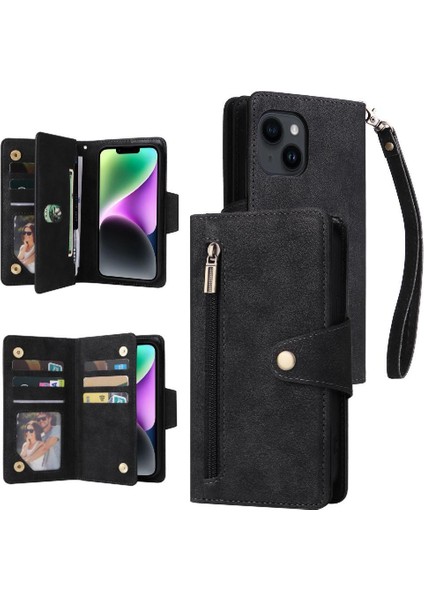 El Kayışı Fermuar Cüzdan Kapak Kart Tutucu Deri ile iphone 14 Için Kılıf (Yurt Dışından)