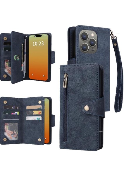 El Kayışı Manyetik Deri Kart Tutucu ile iphone 15 Pro Max Için Kılıf (Yurt Dışından)
