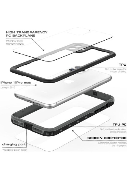 Iphone 11 Için Kılıf Pro Max Su Geçirmez Ekran Koruyucu 12FT IP68 Inşa (Yurt Dışından)