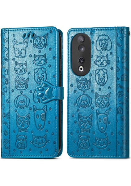 Huawei Onur Için Kılıf 90 5g Deri Kılıf Karikatür Hayvanlar Kısa Kayış Flip (Yurt Dışından)