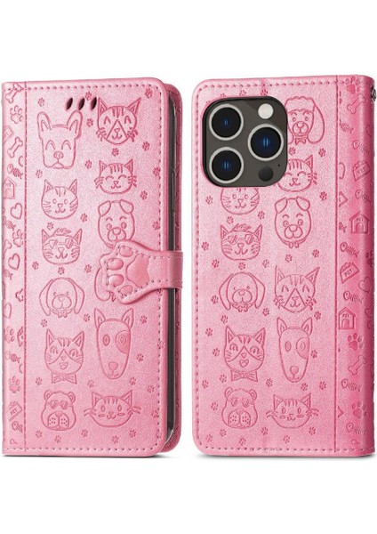 Iphone 14 Için Kılıf Promax Karikatür Hayvanlar Kısa Kayış Kapak Çevirin Deri (Yurt Dışından)