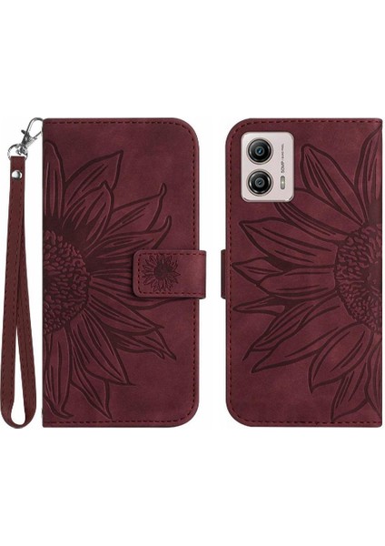 Motorola Moto G53 Flip Cüzdan Telefon Kılıfı Için Kılıf Kabartmalı Ayçiçeği Kısa (Yurt Dışından)