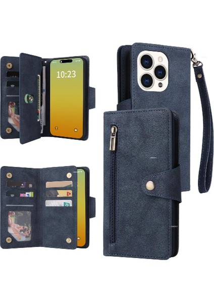 El Kayışı Kart Tutucu Manyetik Deri Fermuar ile iphone 15 Pro Için Kılıf (Yurt Dışından)
