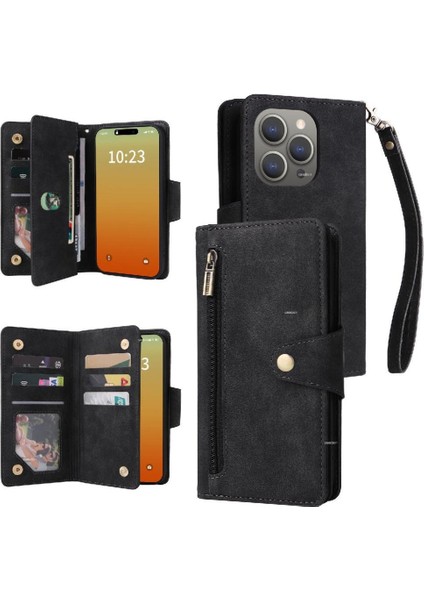 El Kayışı Manyetik Deri Kart Tutucu ile iphone 15 Pro Max Için Kılıf (Yurt Dışından)
