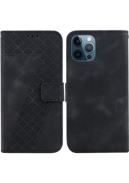 Iphone 12 Için Telefon Kılıfı Pro Flip Folio Kapak Kabartmalı Desen Cüzdan Pu (Yurt Dışından)