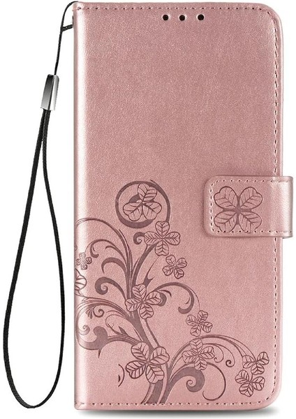 Huawei P Akıllı 2021 Flip Kapak Için Kılıf Kısa Kayış Dört Yapraklı Yonca Durumda (Yurt Dışından)