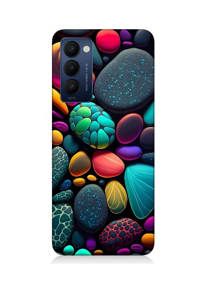 Tecno Camon 18 Uyumlu Artx Kırmızı Doğa Taşlar Desenli Silikon Kılıf
