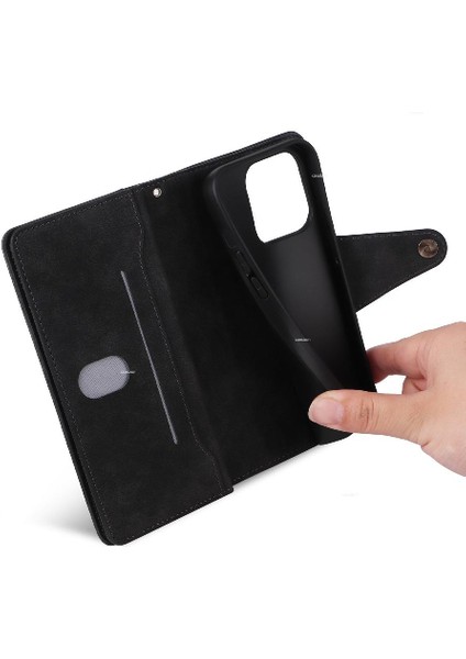 El Kayışı Manyetik Deri Kart Tutucu ile iphone 15 Pro Max Için Kılıf (Yurt Dışından)