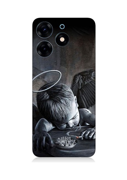 Tecno Spark 10 Pro Uyumlu Hayattan Bıkmış Melek Desenli Silikon Kılıf