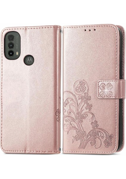Motorola Moto E40 Flip Kapak Kılıf Için Kılıf Kısa Kayış Dört Yaprak (Yurt Dışından)