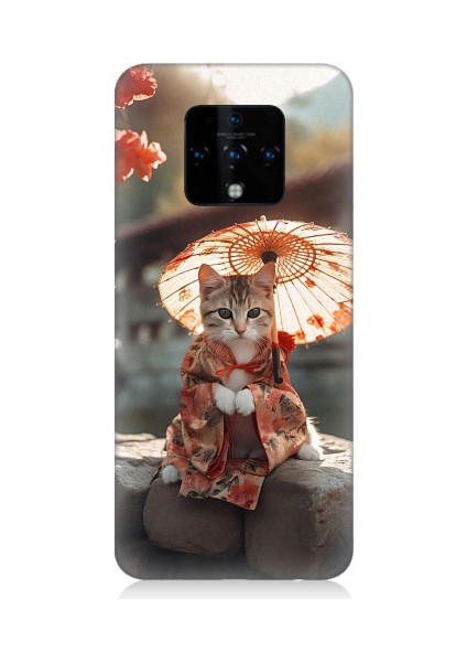 Tecno Camon 16 Uyumlu Geyşa Kıyafetli Kedi Desenli Silikon Kılıf