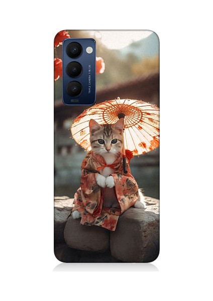Tecno Camon 18 Uyumlu Geyşa Kıyafetli Kedi Desenli Silikon Kılıf