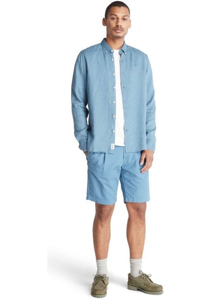 Cotton Linen Erkek Mavi Şort fırsatları
