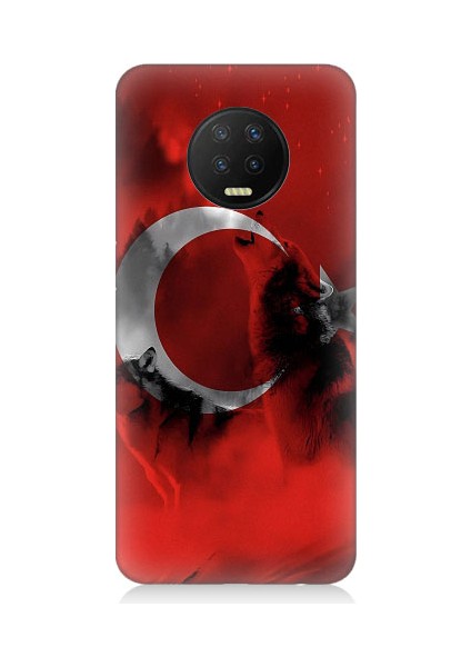 Infinix Note 7 Uyumlu Türk Bayrağı ve Kurt Desenli Silikon Kılıf