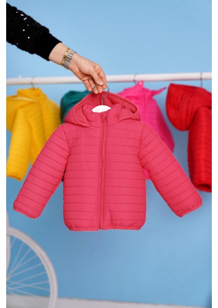 Kapüşonlu Uzun Kol Fuşya Renk Mont modelleri