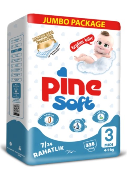 Midi 3 Numara Bebek Bezi Jumbo Paket 4-9 kg 336'lı
