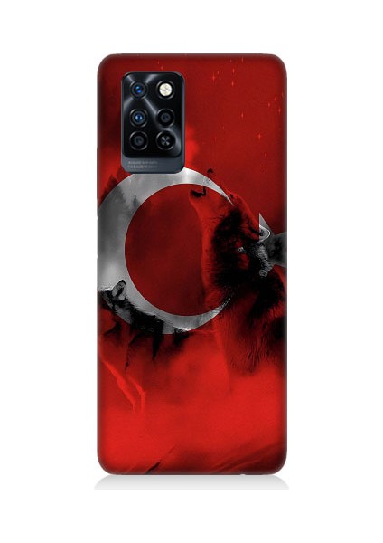 Infinix Note 10 Pro Uyumlu Türk Bayrağı ve Kurt Desenli Silikon Kılıf