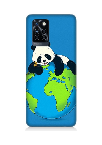 Infinix Note 10 Pro Uyumlu Yorgun Panda ve Dünya Desenli Silikon Kılıf
