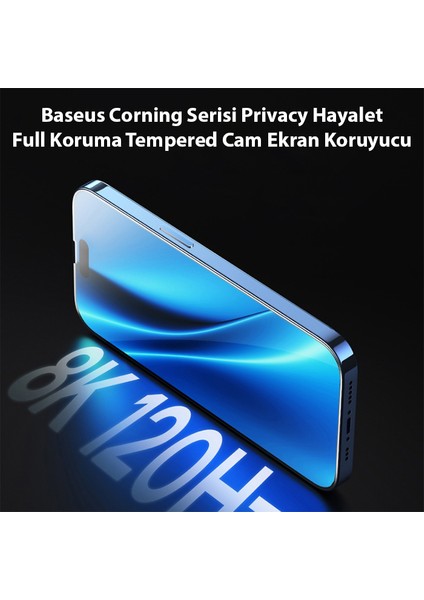 Ason Plus Baseus Corning iPhone 15 Privacy Hayalet Full Koruma Tempered Cam Ekran Koruyucu