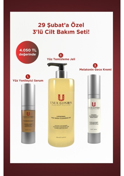 Yüz Yıkama Jeli+ Yüz Yenileyici Serum+Gece Onarım Kremi