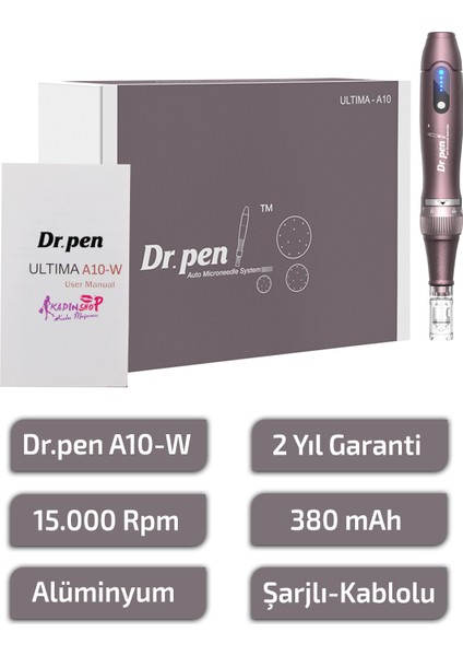 Dr.Pen Ultima A10-W Şarjlı Dermapen Cihazı (2 Yıl Türkiye Garantili) Derma Pen Kalıcı Makyaj Dermaroller