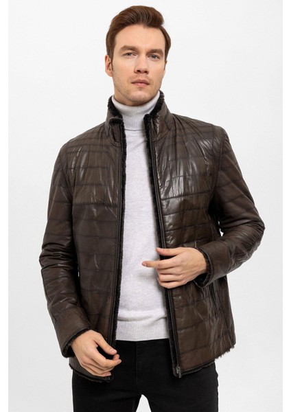 Kahverengi Keene Erkek Deri Kürk Kaban