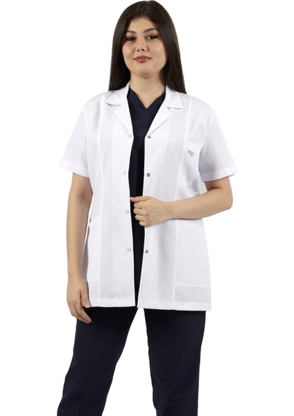 Gömlek Yaka Kısa Kol Beyaz Bayan Doktor Öğretmen Hemşire Laboratuvar Önlüğü