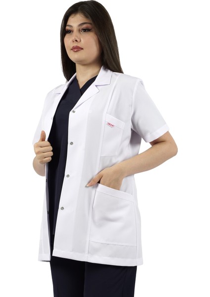Gömlek Yaka Kısa Kol Beyaz Bayan Doktor Öğretmen Hemşire Laboratuvar Önlüğü fiyatları