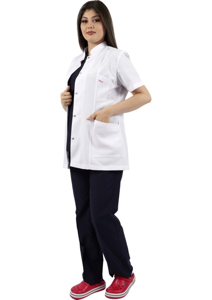 Hakim Yaka Kısa Kol Beyaz Kadın Doktor Öğretmen Hemşire Laboratuvar Önlüğü fiyatları
